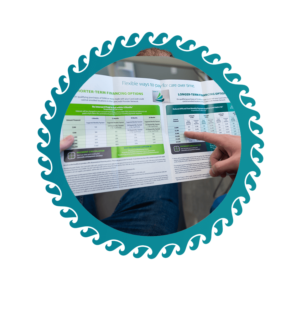 close up of financial plans within the dental center